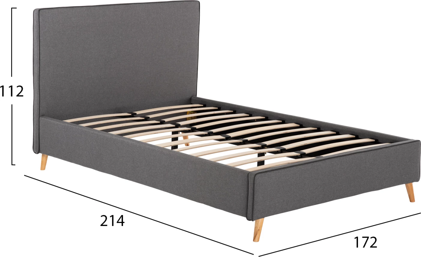 Postelja INDRA FH662.01 iz sive tkanine in temno sive letve za vzmetnico 160x200 cm
