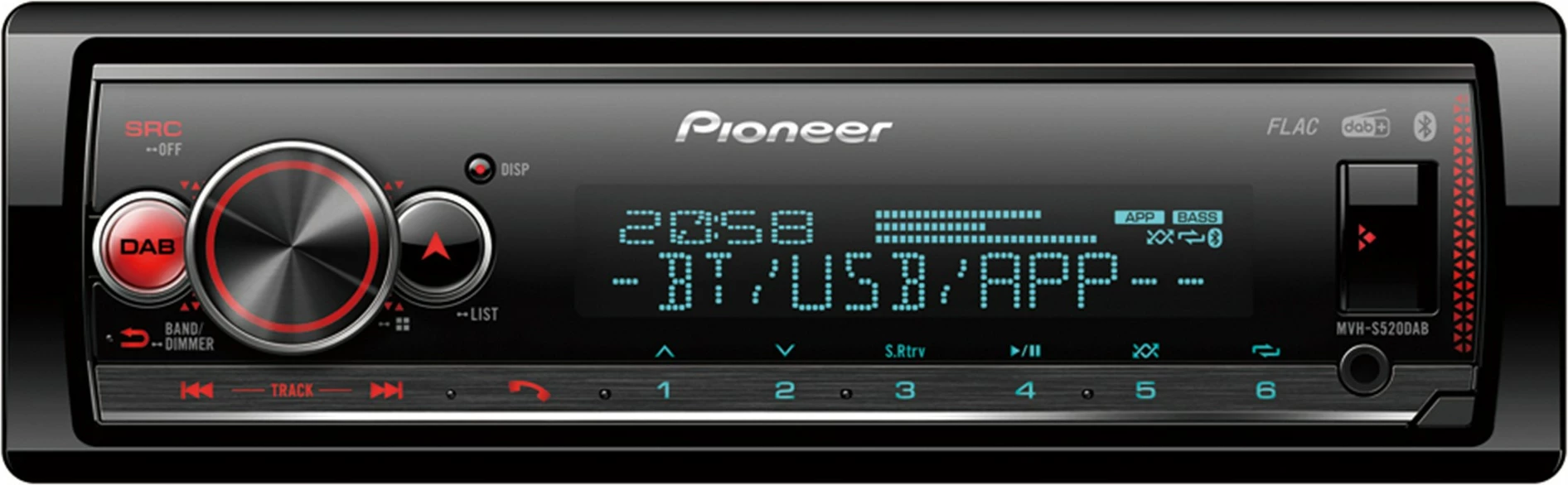 Radio za avto Pioneer MVH-S520DAB, Bluetooth, DAB, USB, črn