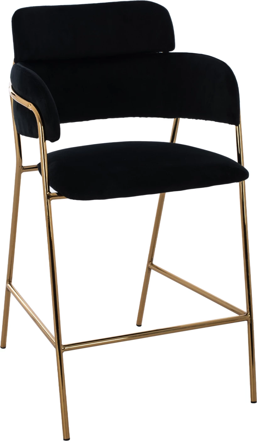 Srednje visok stol FH8735.04 iz žameta črne barve z pozlačenim okvirjem 54x58x95Y cm, set 2 kosov