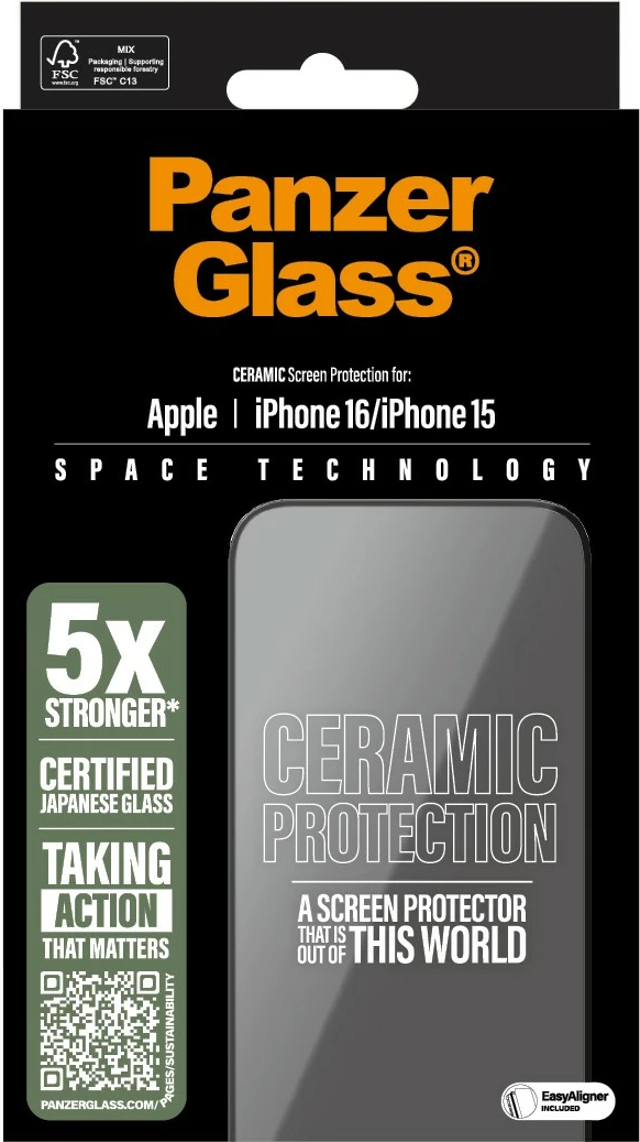 Zaščitno steklo PanzerGlass Ceramic za iPhone 16/15, prozorno
