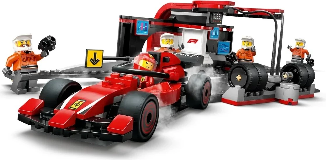 Set za dirke LEGO City, Pit Stop & ekipa za postanek z dirkalnikom Ferrari, rdeč – 60443