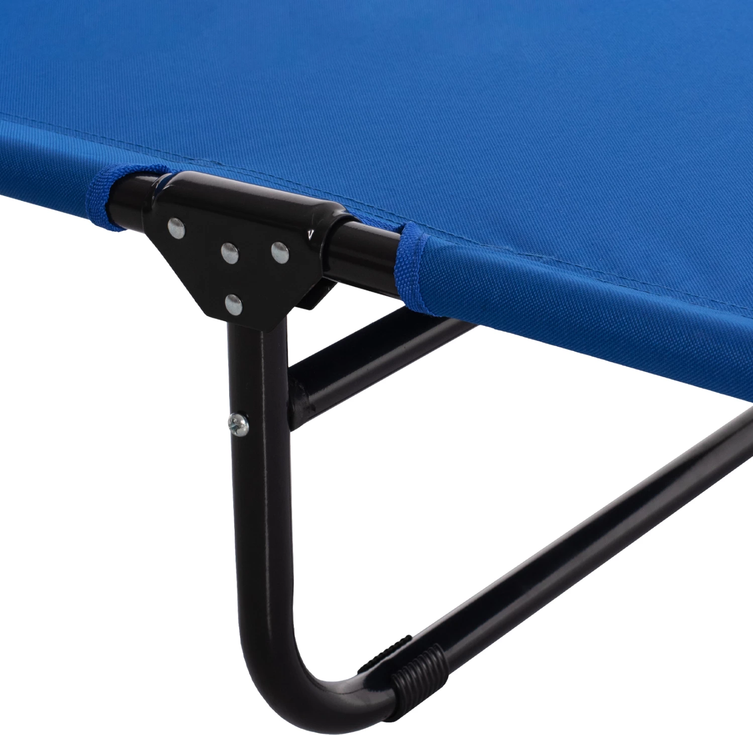 Ležalnik FH5278 črne kovinske barve z modro vodoodporno tkanino