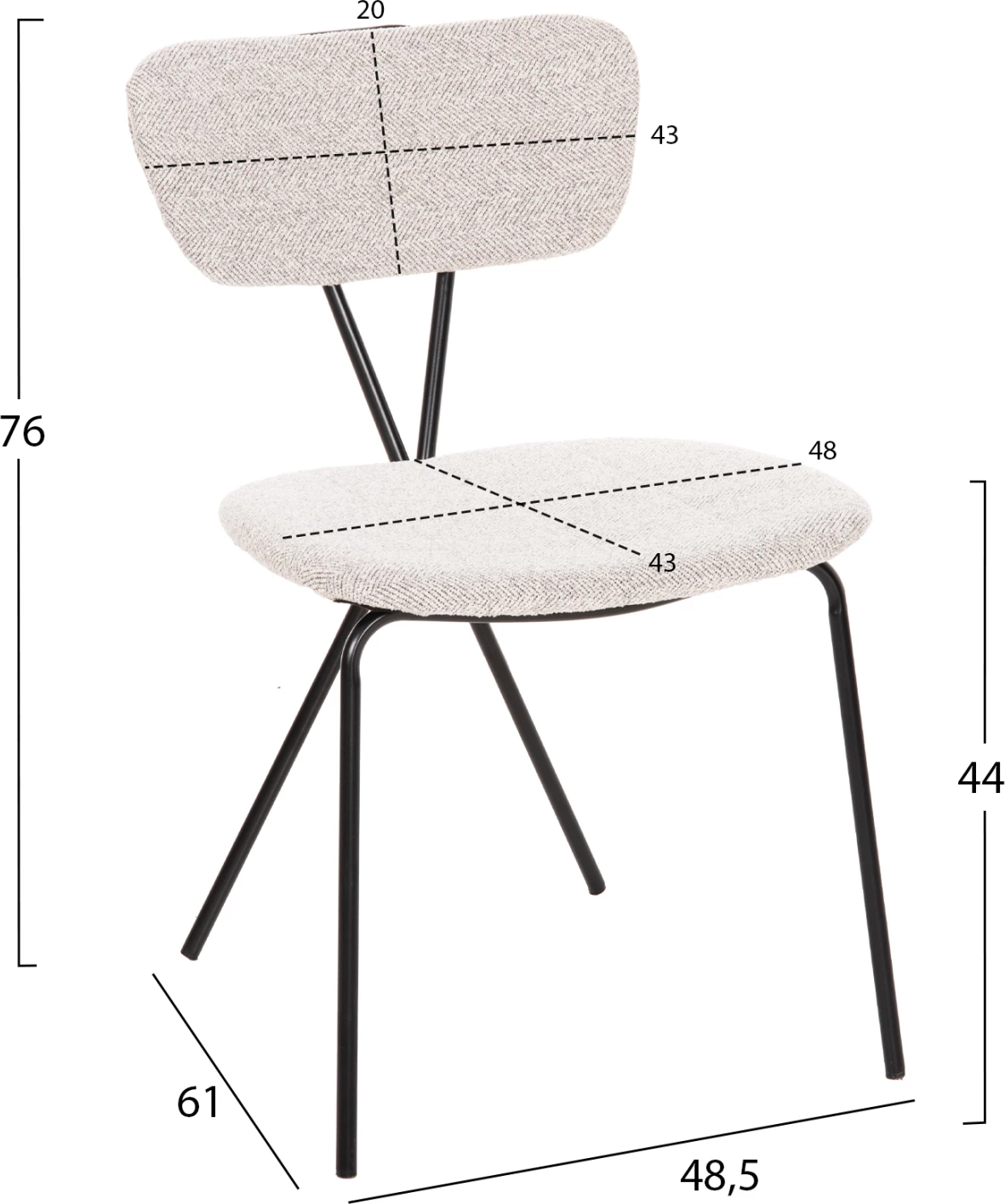Jedilni stol DORY FH9855.03 kovinski okvir v črni barvi-tkanina v svetlo sivi 48,5x61x76Hcm, set 4 kosov