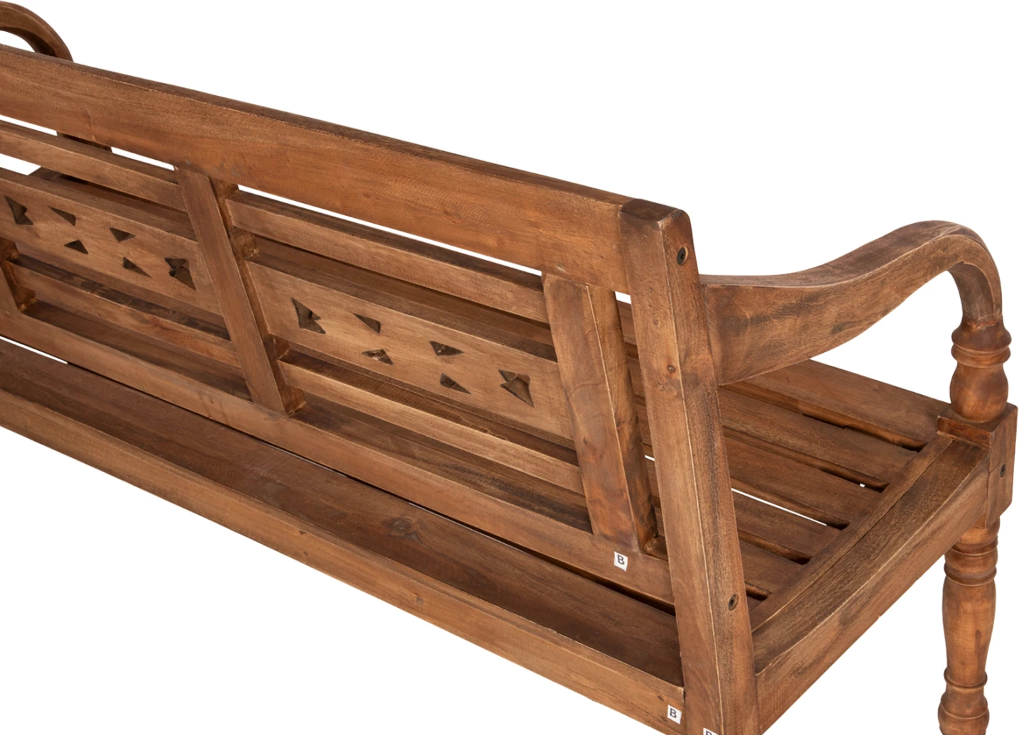 Zunanja klop FH7903 iz masivnega mahagonija v naravni barvi z naslonjalom in rokami 148x54x90Hcm