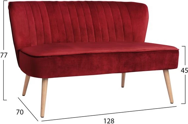Žametni dvosed kavč Andy FH8401.06 v rdeči barvi 128x70x77 cm