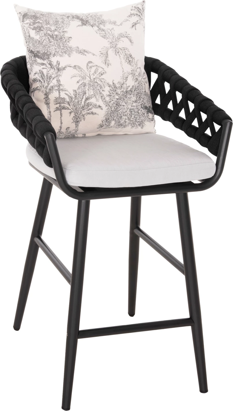 Barski stol aluminij CAMDEN FH6142.01 antracit z ecru hrbtnim vzglavnikom s tiskanim vzorcem 56x60x108Hcm