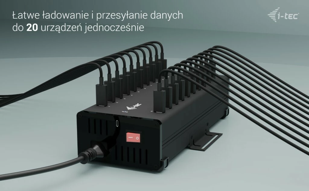 Razdelilec 20× USB‑C, 15 W na vrata, kovinski i-tec CACHRGHUB20C