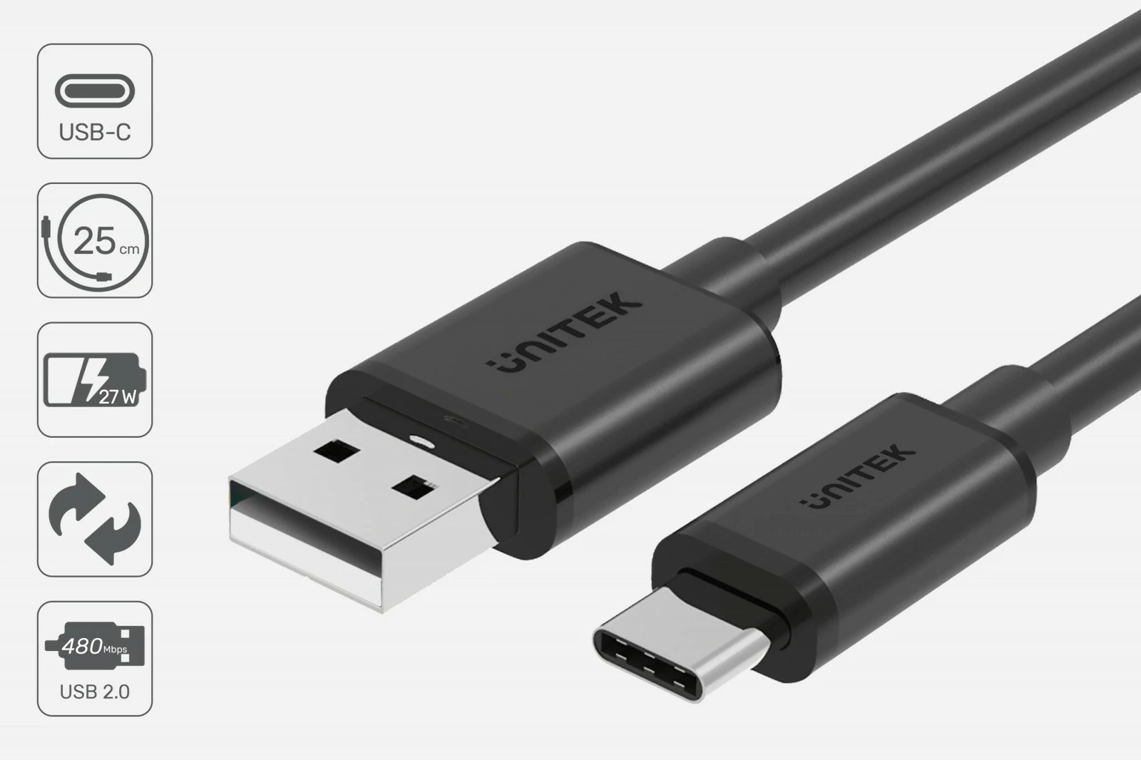Kabel USB-C na USB-A, Unitek C14067BK, 1,5 m, črn