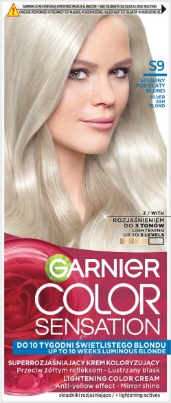 Barvna krema za lase Garnier Color Sensation Super Lightening S9 Silver Ash Blonde, za ženske, 1 kos