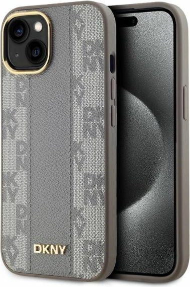 Zaščitni ovoj z vzorcem DKNY Leather Checkered Mono MagSafe za iPhone 15, bež