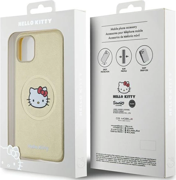 Ovitek s Hello Kitty vzorcem, usnjen videz, MagSafe za iPhone 11/XR, zlat