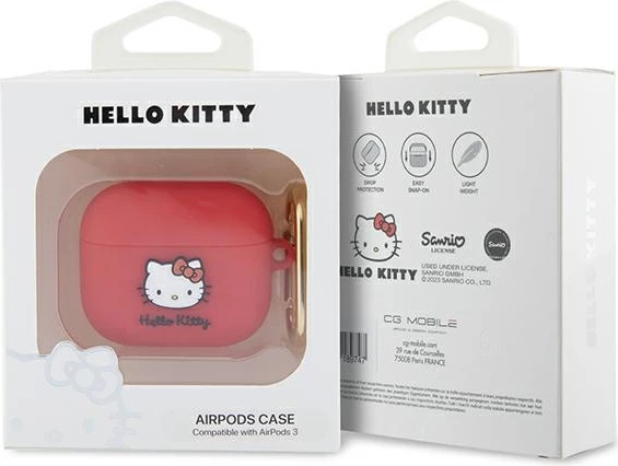 Ovitek za AirPods 3 Hello Kitty, silikonski 3D, z obročkom, rdeč
