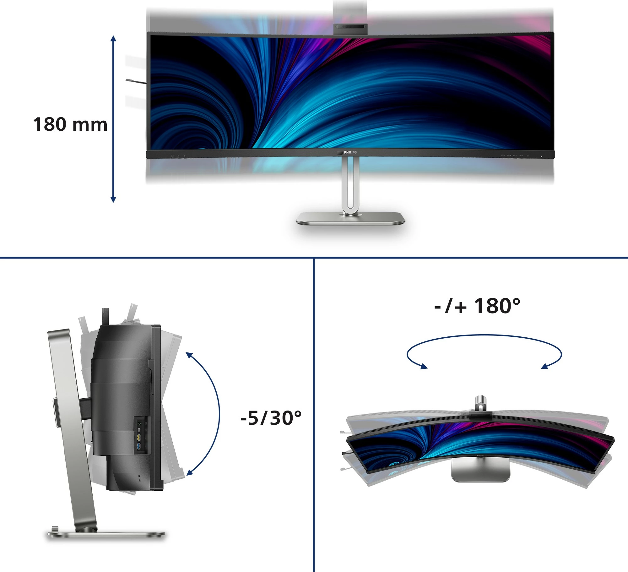 Ultraširok monitor 49-palčni, 5120 x 1440, USB-C, HDR, črn — Philips 49B2U6903CH