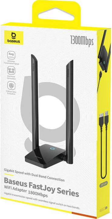 WiFi adapter Baseus FastJoy 1800 Mbps z zunanjima antenama, črn