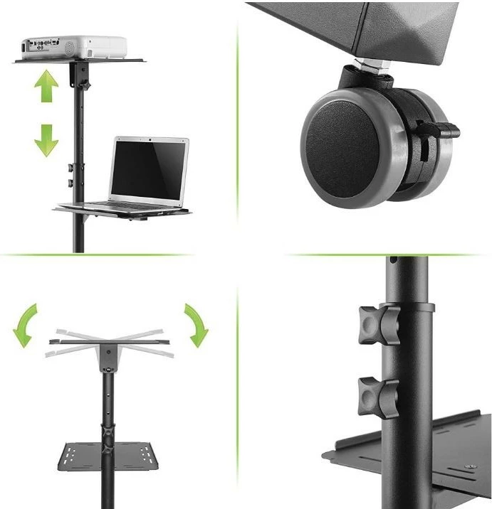 Mobilna miza za projektor Techly 362145, kovinska, črna