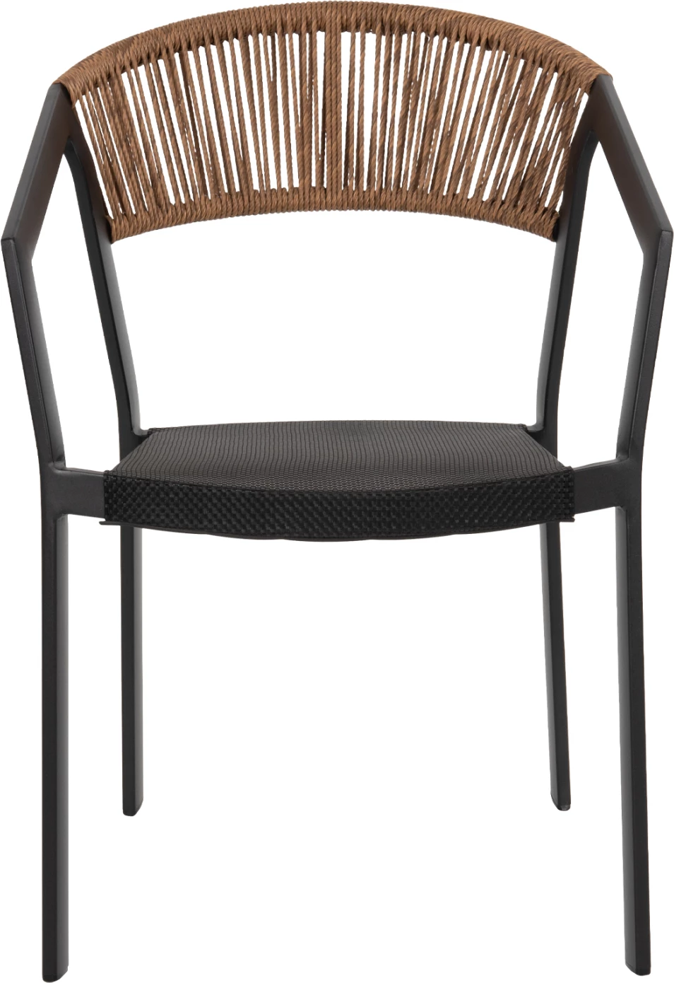 Stol iz aluminija FH5891.05 črni okvir in tekstilna tkanina - naslon iz bež ratana 57,5x59x81,5Hcm