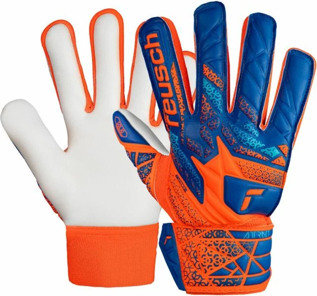 Dober oprijem, zaščita prstov — Reusch Attrakt Starter rokavice za vratarje za otroke, modro-oranžne