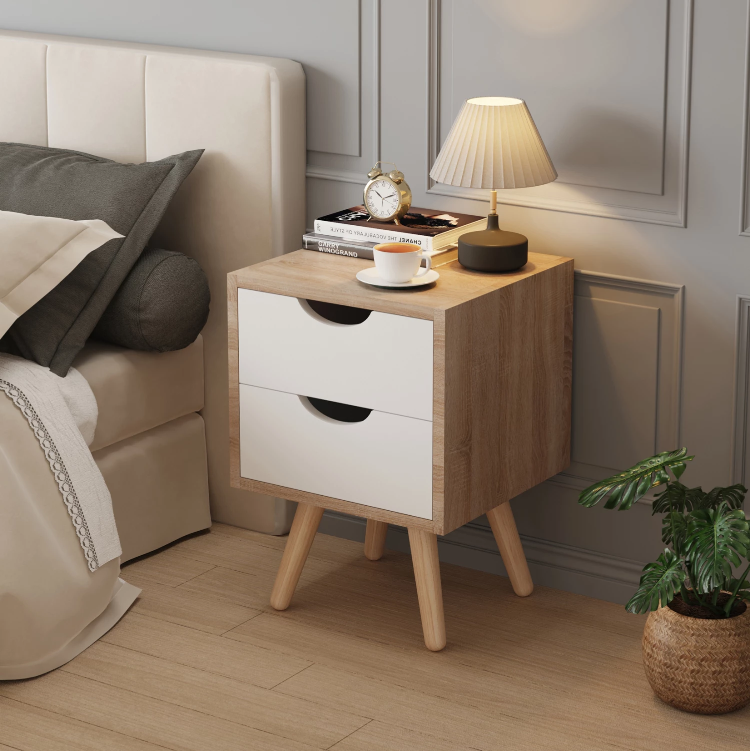 Nočna omarica DINKL FH2472.04 melamin-2 predala v sonoma-beli 29,7x29,7x45Hcm
