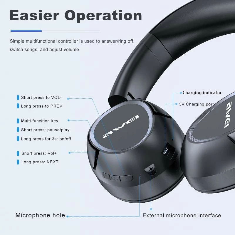 Brezžične slušalke AWEI A770BL, over-ear, Bluetooth, črne