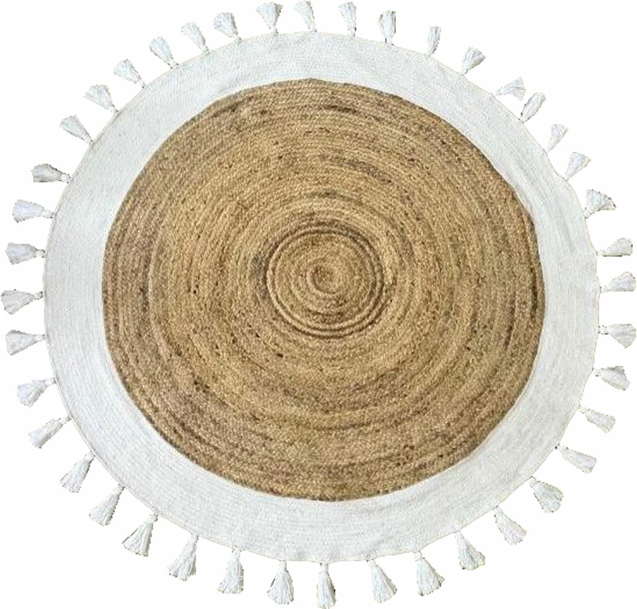 Okrogel preproga v obliki sonca Maia, bombaž in juta, naravno-bela, 150x150 cm
