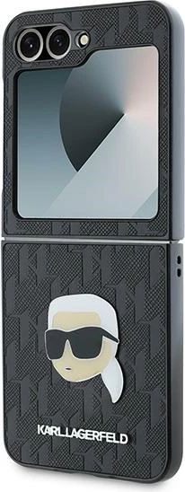 Ovitek za telefon Saffiano Monogram Head Pin za Samsung Galaxy Z Flip 6, črn, Karl Lagerfeld