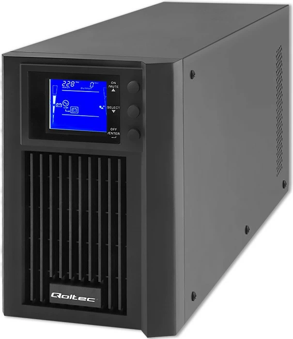 Neprekinjeno napajanje (UPS) Qoltec 53981, 2 kVA, 1600 W, čista sinusoida, LCD, USB, črn