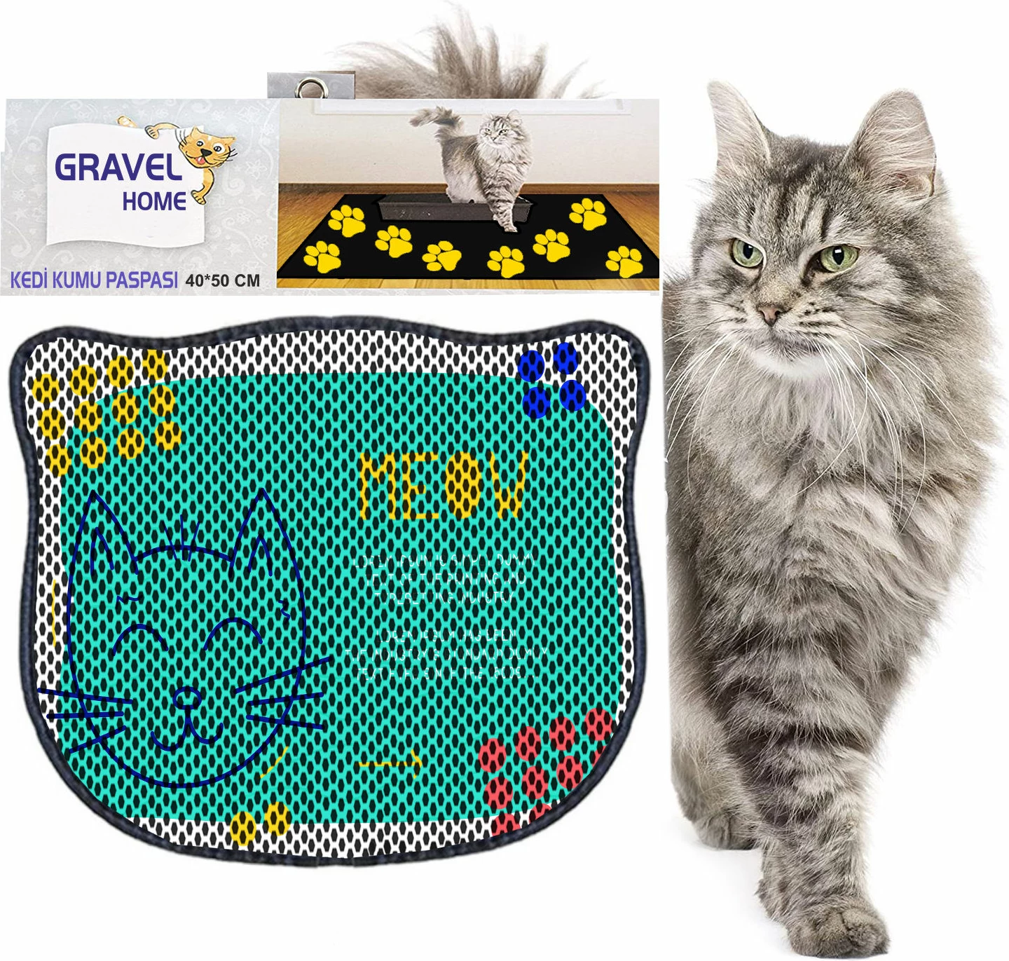 Preproga za mačji pesek, večbarvna, Paws & Whiskers, Kdkafa0220, 40x50 cm