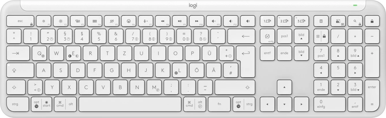 Tipkovnica polne velikosti, brezžična (RF + Bluetooth), QWERTZ, bela Logitech 920-012452