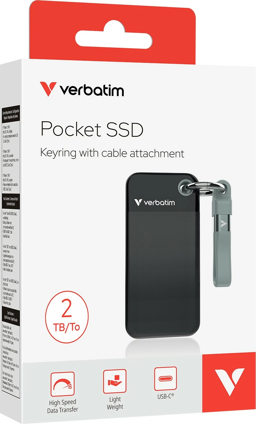 Prenosni SSD Verbatim Pocket 2TB, USB 3.2 Gen 2, črno/siv