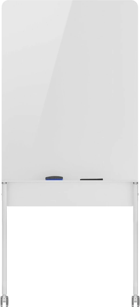 Tabla za suho brisanje 119x79 cm, mobilna z 4 kolesi z zavoro, nemagnetna, vertikalna, vključuje marker in gobico — Ergo Office ER-305, bela
