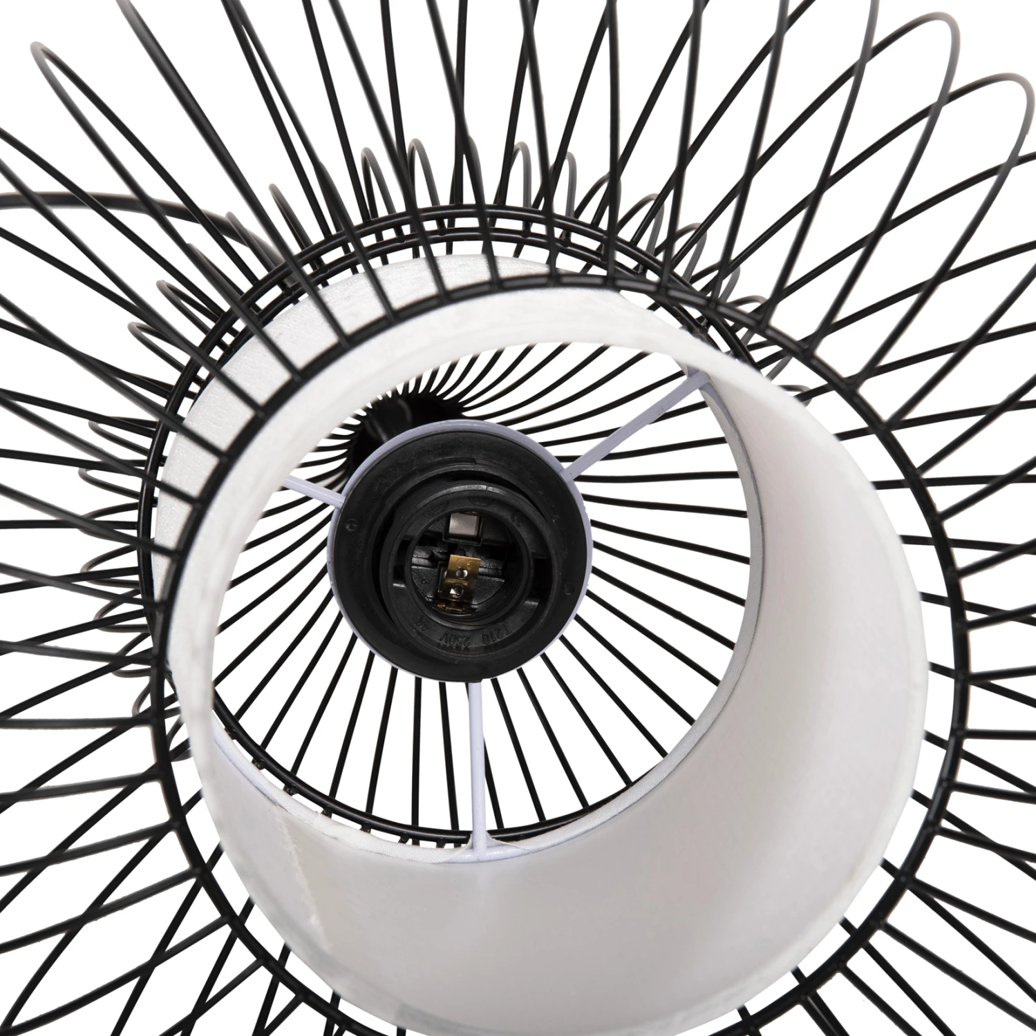 Stropna viseča svetilka FH4185 črna kovina-bela tkanina Φ30x115H cm