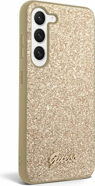 Gliterno ohišje Guess Glitter Script za Samsung Galaxy S24+, zlato