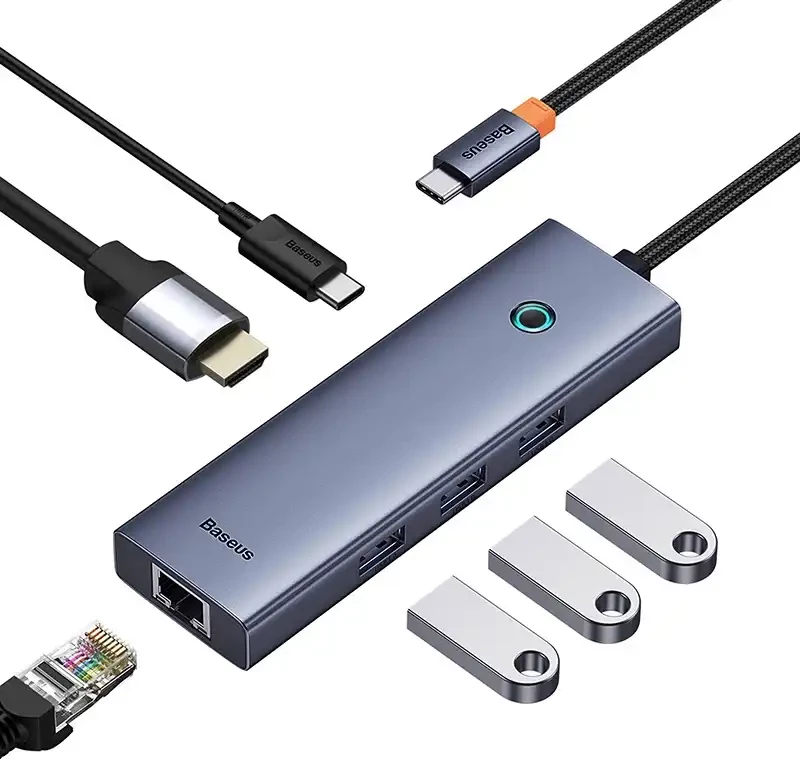 USB-C razdelilec 6-v-1 HDMI 4K@30Hz, 3x USB 3.0, PD 100W, RJ45, siv — Baseus UltraJoy B00052802811-00