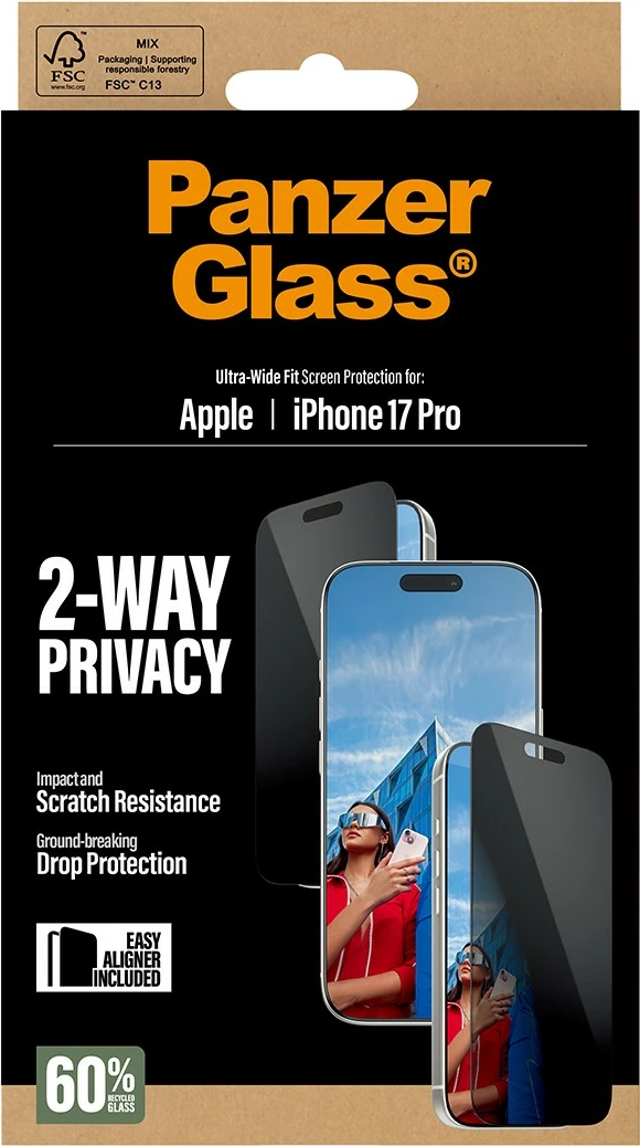 Zaščita zaslona s 2-smerno zasebnostjo PanzerGlass za iPhone 17 Pro/UWF