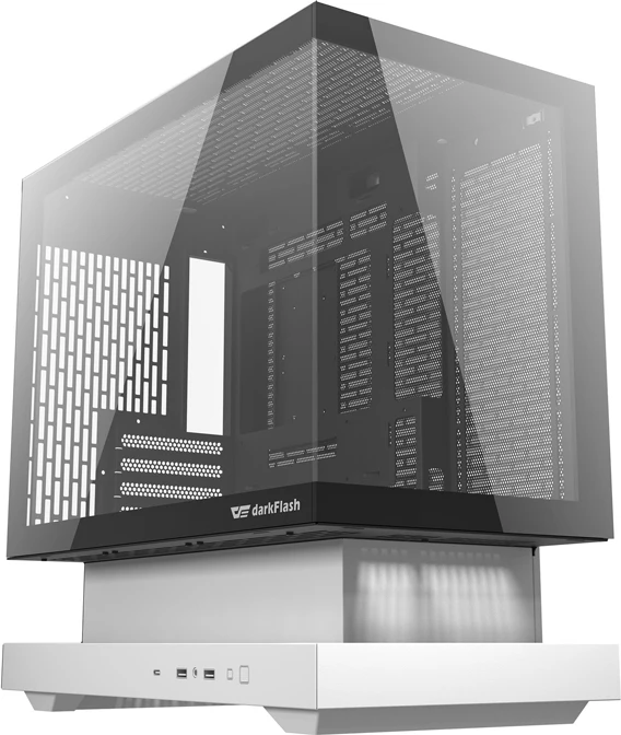 Računalniško ohišje Darkflash F1 midi tower, M-ATX/ITX, 3x HDD + 3x SSD, kaljeno steklo, USB-A 3.0 x2/USB-C, belo, komplet z 6 ARGB ventilatorji