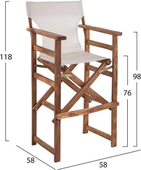 Stol bar režiserjev oreh z blazino pvc krem FH10374