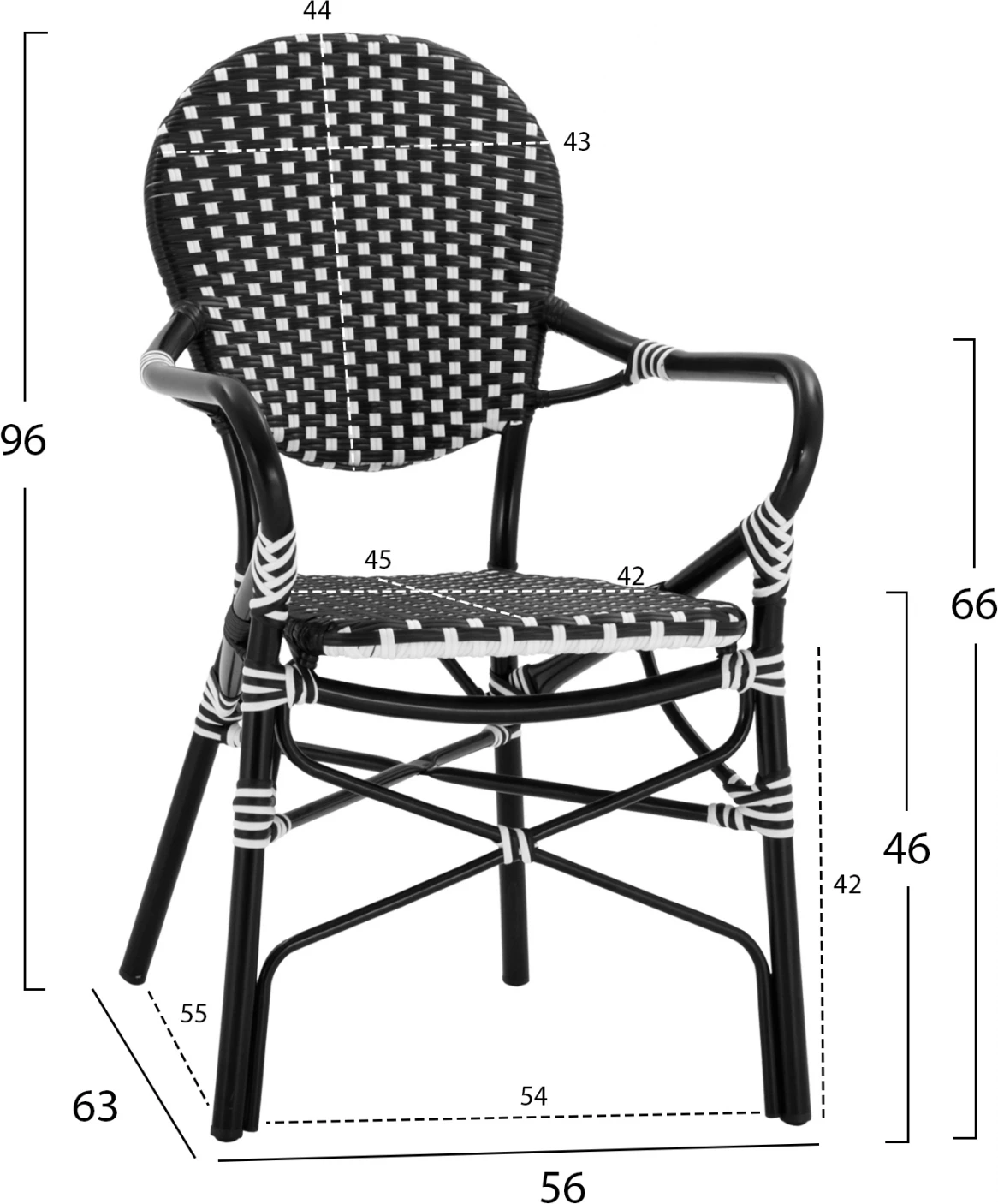 Aluminijasti naslanjač videza bambusa s črno-belim pletenjem FH5793.02 56X63X96Y cm