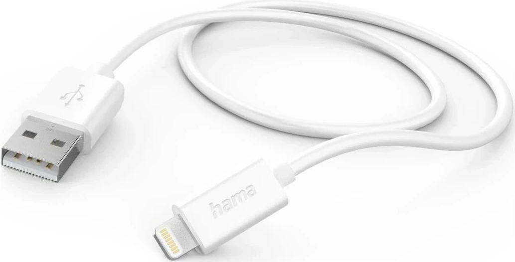 Kabel za polnjenje in prenos podatkov 1,5 m, USB-A - Lightning, bel Hama