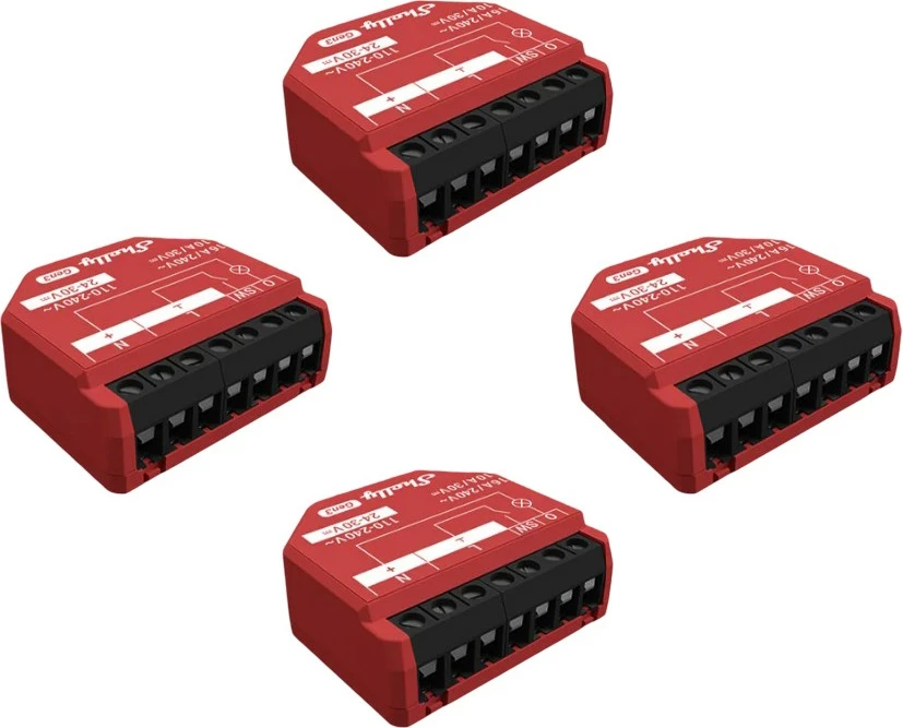 Pametni rele Shelly 1PM Gen3, 4 kos, Wi-Fi, Bluetooth, 16A, rdeč