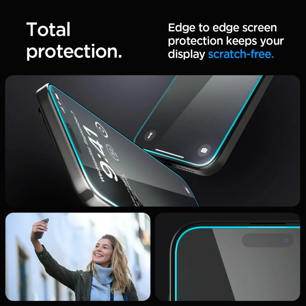 Zaščitno kaljeno steklo Glas.tR EZ Fit, Spigen, za iPhone 15 Pro Max, 0,2 mm 9H, 2 kosa