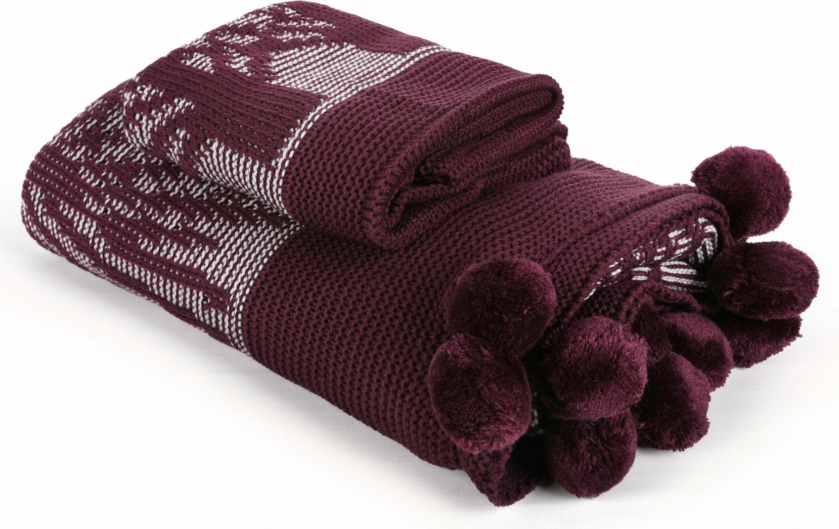Trikot odeja komplet za eno osebo, Ponpon Tree, temno rdeča (claret red)