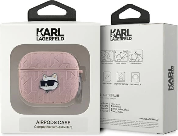 Ovitek za AirPods 3 Karl Lagerfeld Choupette Head, roza