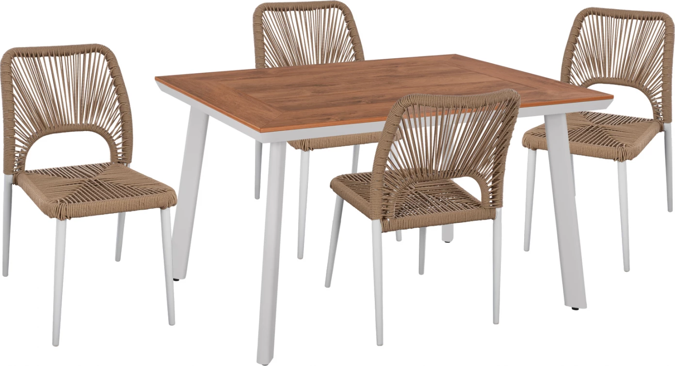 Jedilni set 5 kosov bela miza 120x80 in stol z vrvjo