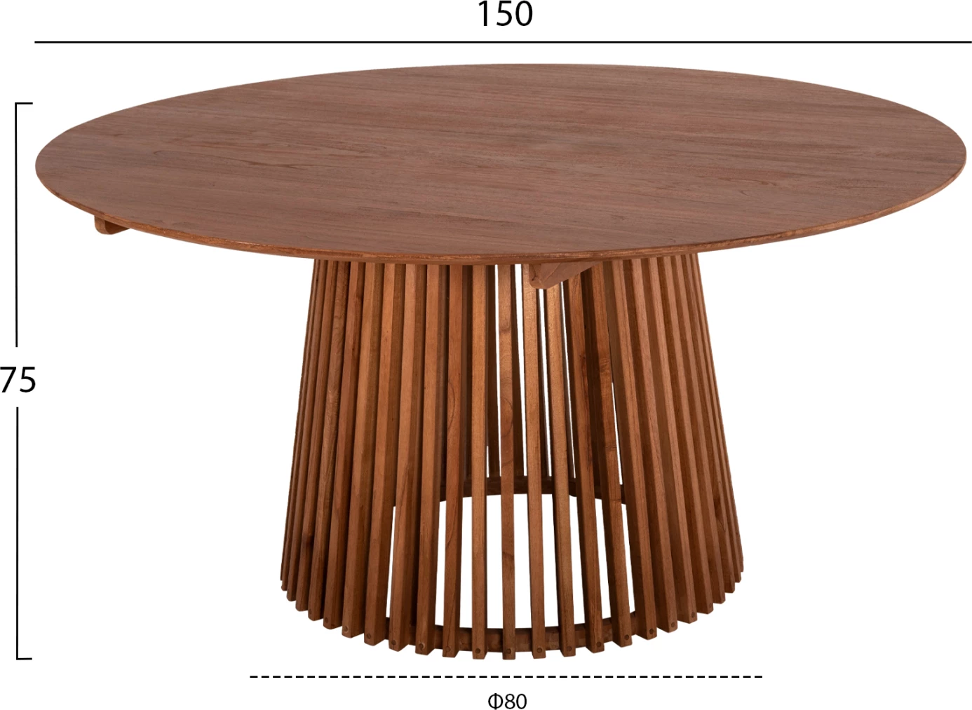 Jedilna miza okrogla FRANTZ iz masivnega mindi lesa v naravni barvi Φ150x75Hcm
