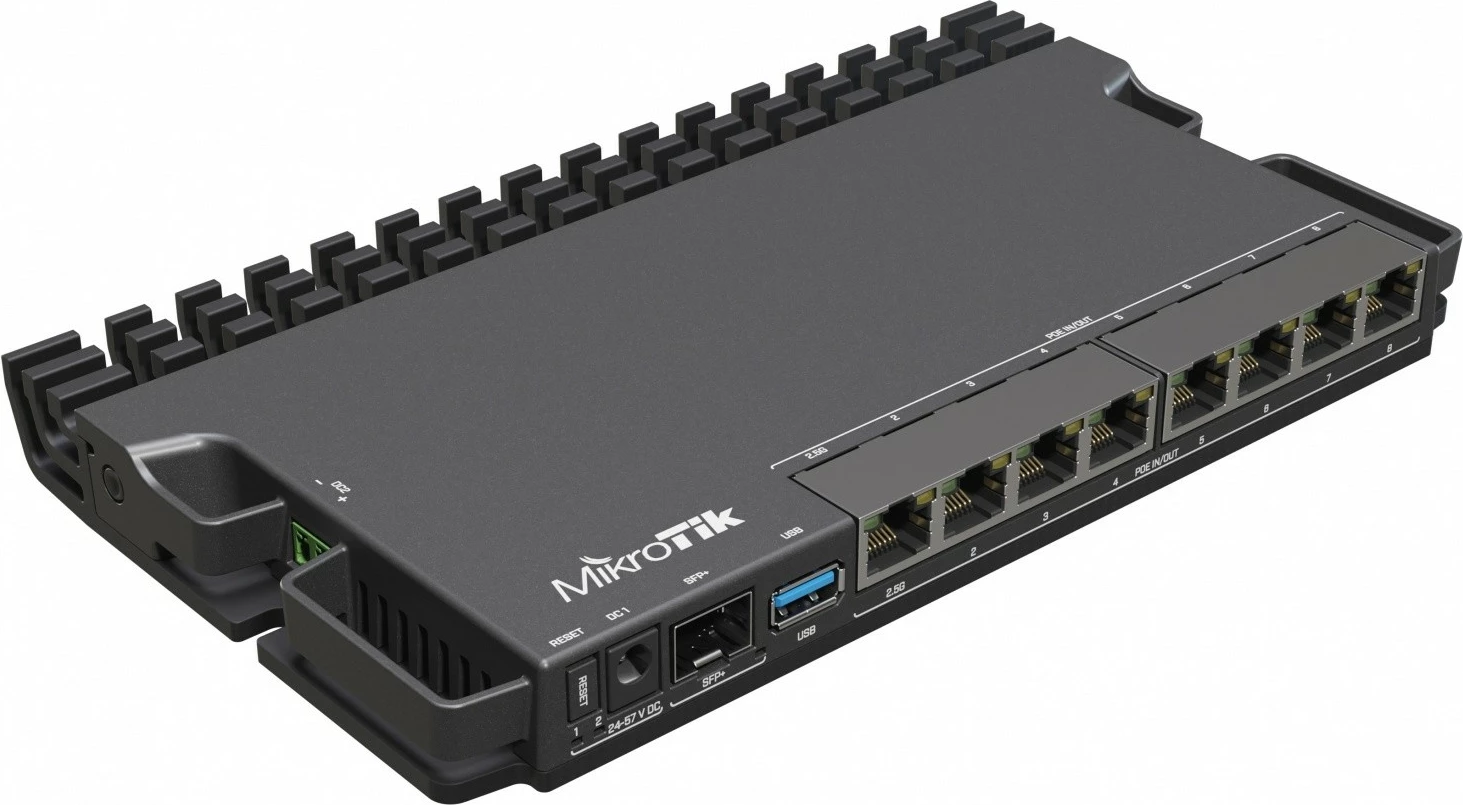 Žični usmerjevalnik MikroTik RB5009UPr+S+IN, 8 PoE vrat, SFP+, USB 3.0, črn