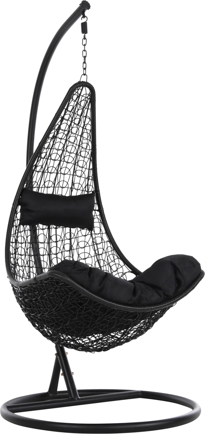Viseče gnezdo MILLIE FH5996.02 kovinsko-sintetični ratan in blazine v črni barvi Φ95x195Hcm