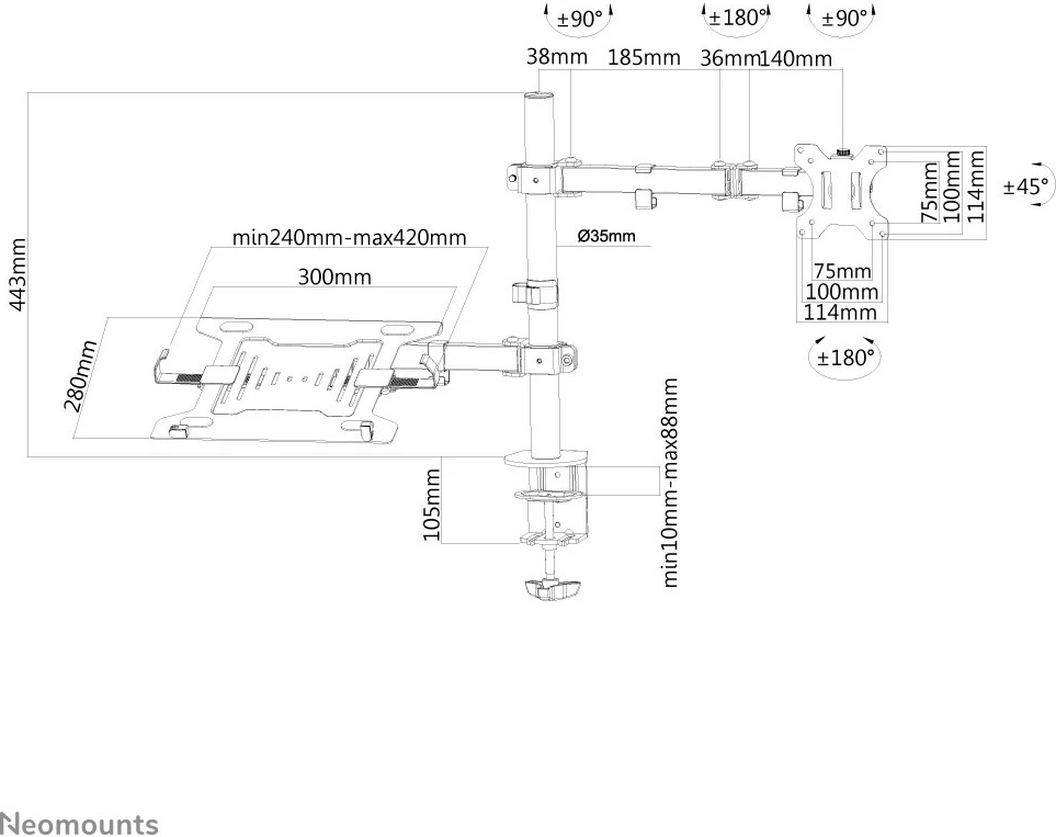Namizni nosilec za prenosnik Neomounts Newstar FPMA-D550NOTEBOOK, 8 kg, 32", črn