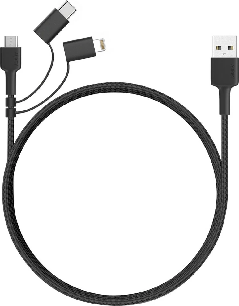 Kabel 3-v-1, 1,2 m, USB C, Lightning, Micro USB, črn AUKEY CB-BAL5