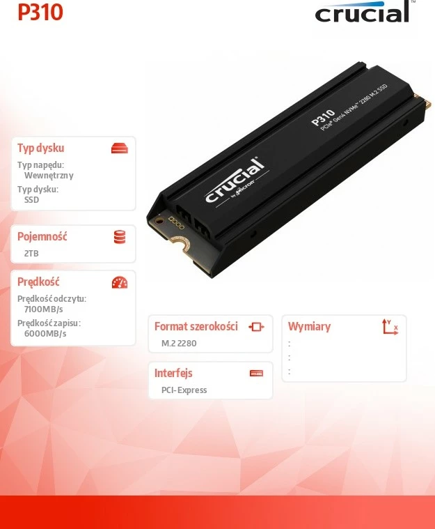 Notranji SSD Crucial P310, 2TB, M.2 NVMe PCIe 4.0, z radiatorjem