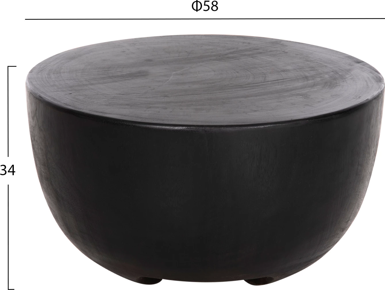 Stranska miza POMPU FH9794.02 iz masivnega suar lesa v črni barvi Φ58x34Hcm